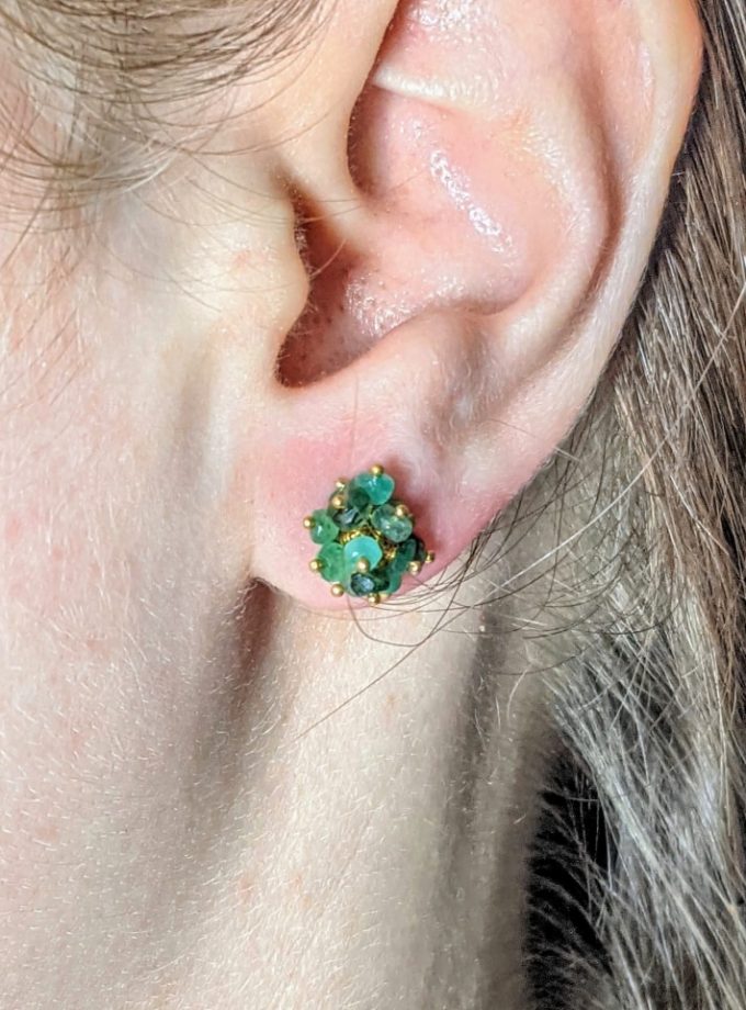 Pompom Emerald Beaded Stud Earrings