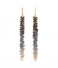 Photo of Catkin earrings, sapphire earrings with ombre effect and gold. On white background