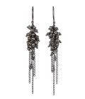 Photo of diamond beaded earrings with oxidised silver chain on white background.
