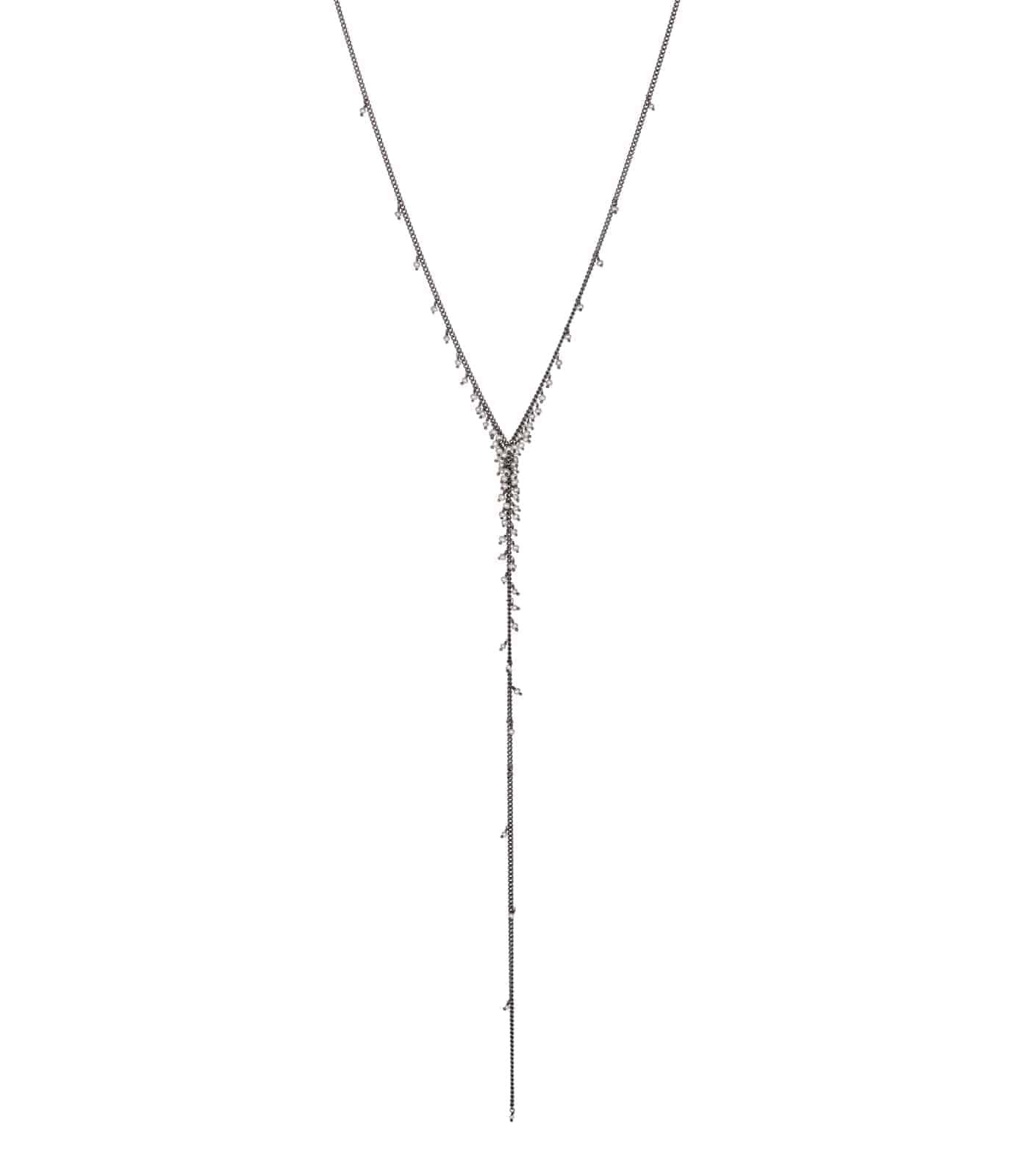 Dewdrop Pearl Lariat Necklace in Oxidised Silver - Kate Wood Jewellery