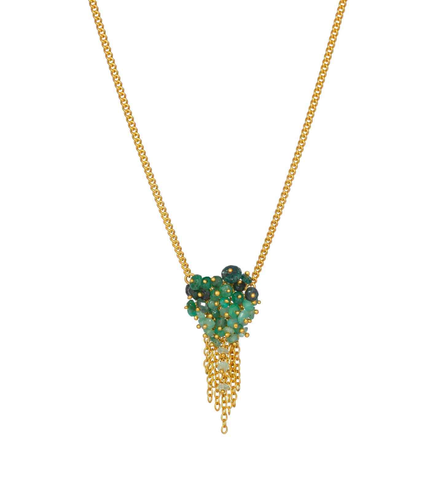 Emerald Encrusted Tassel Pendant Necklace