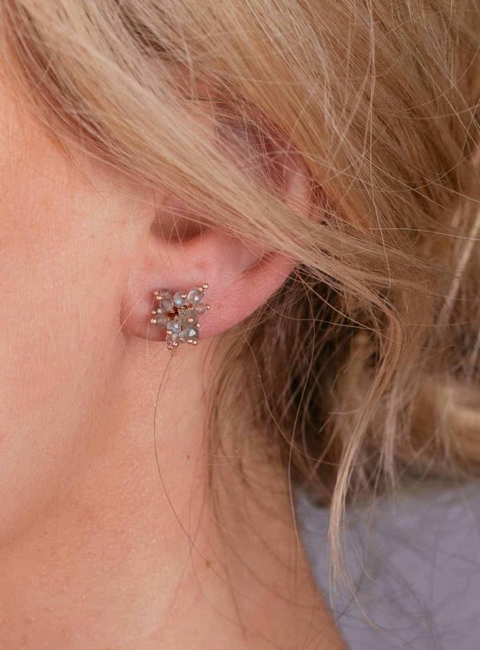 Pompom Stud Earrings in Labradorite