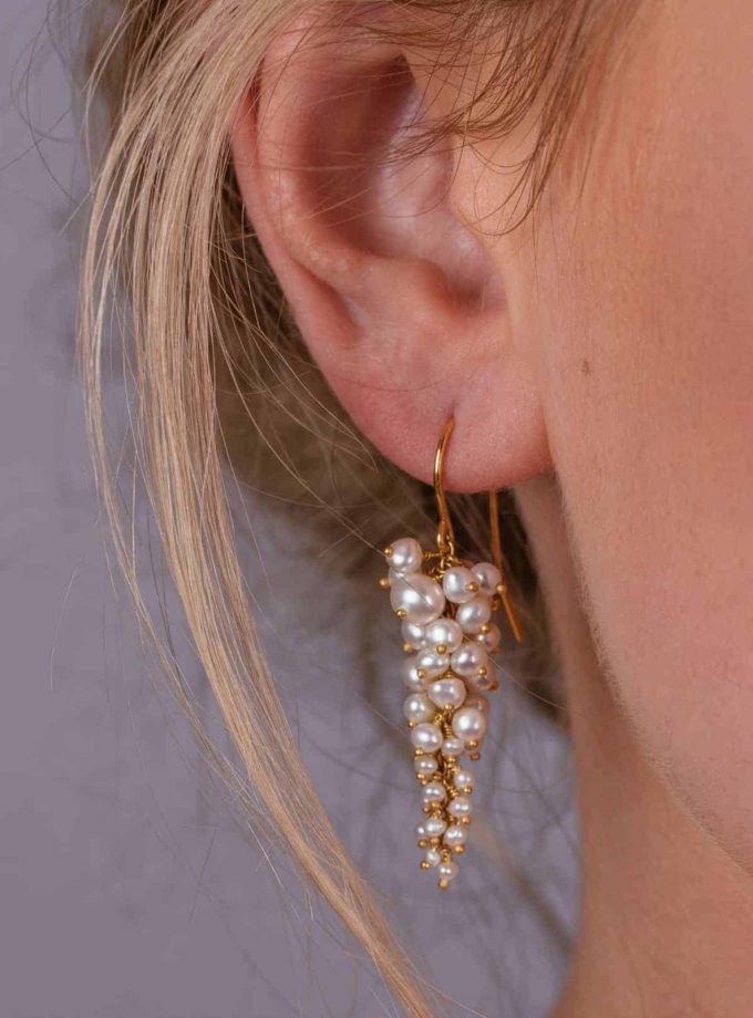Wisteria Pearl Cluster Earrings in Gold Vermeil