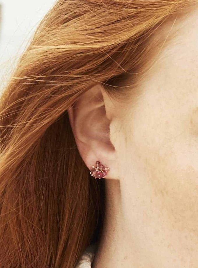 Pink Tourmaline Pompom Stud Earrings