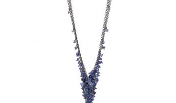 Sapphire and Oxidised Silver ‘V’ Tassel Necklace