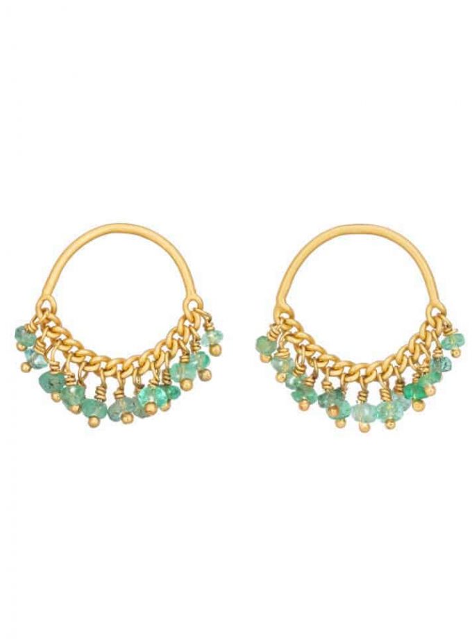 Emerald and Gold Loop Stud Earrings