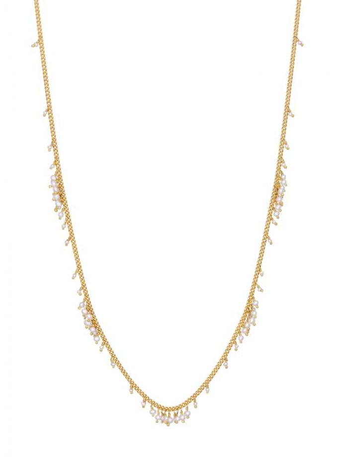 Pearl and Gold Scattered Row Necklace