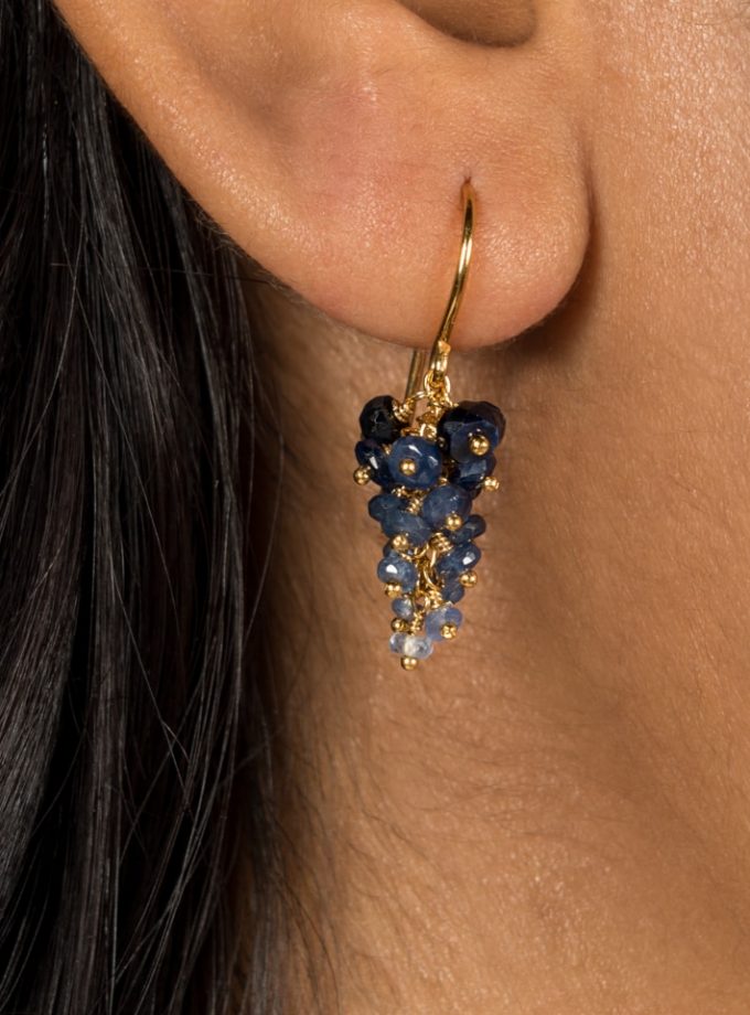 Grape Cluster Earrings in Sapphire and Gold Vermeil