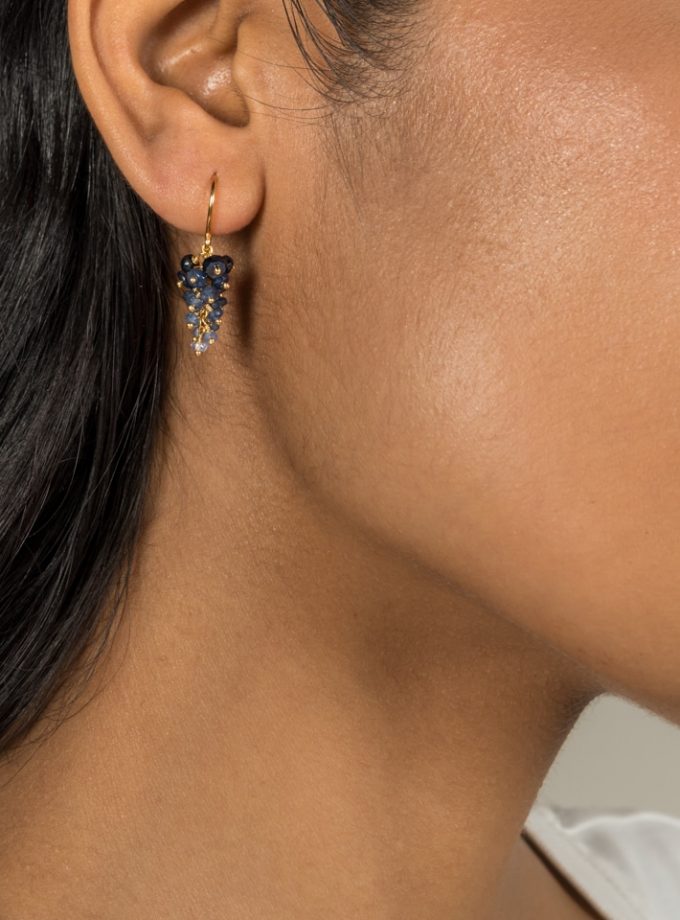 Grape Cluster Earrings in Sapphire and Gold Vermeil