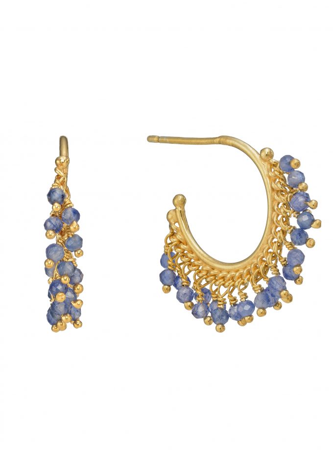 Photo of a pair of sapphire beaded hoop earrings