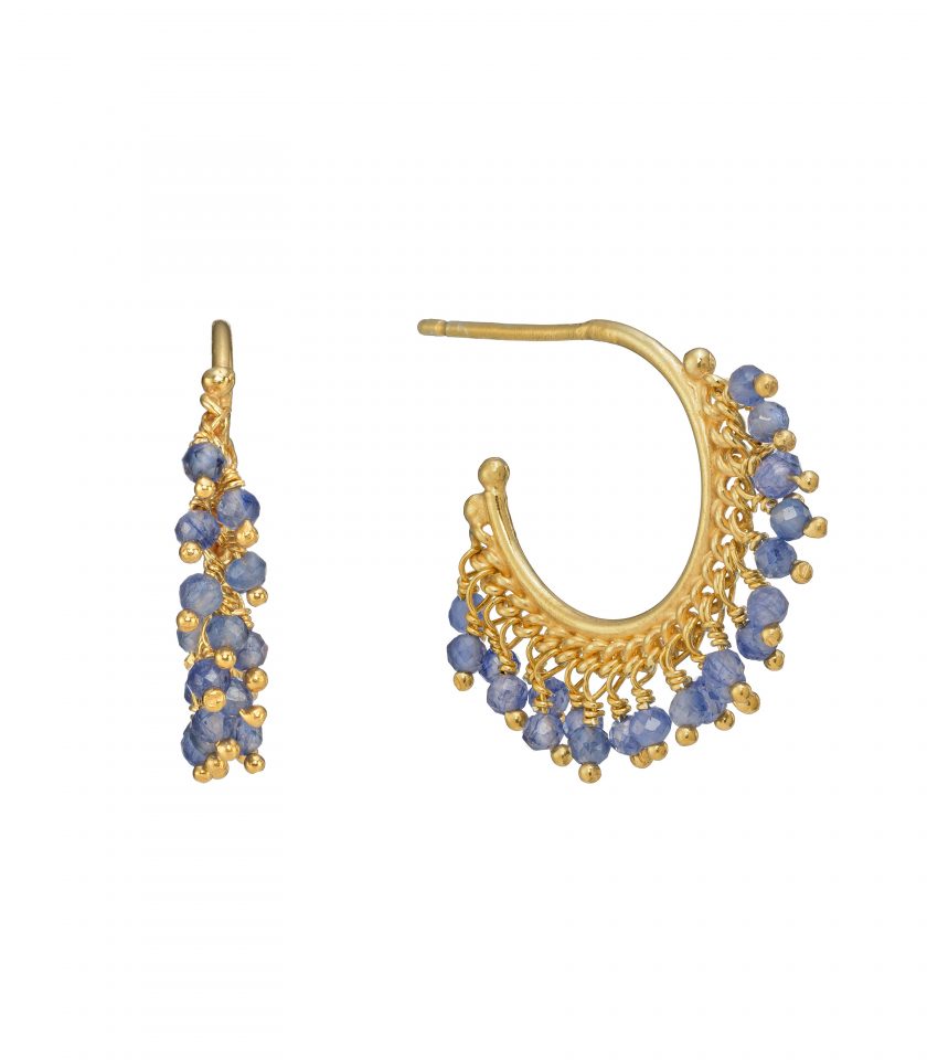 Photo of a pair of sapphire beaded hoop earrings