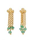 Photo of emerald bead earrings with gold chain and ball studs.