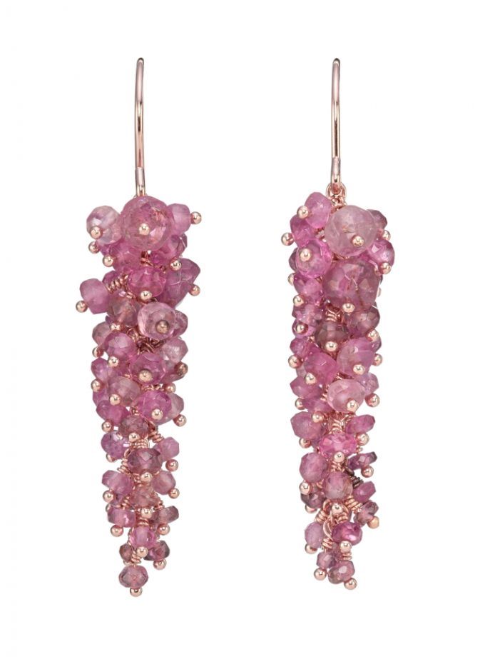 Photo of a pair of pink tourmaline beaded drop earrings