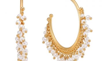 Pearl Drop Hoop Earrings in Gold Vermeil