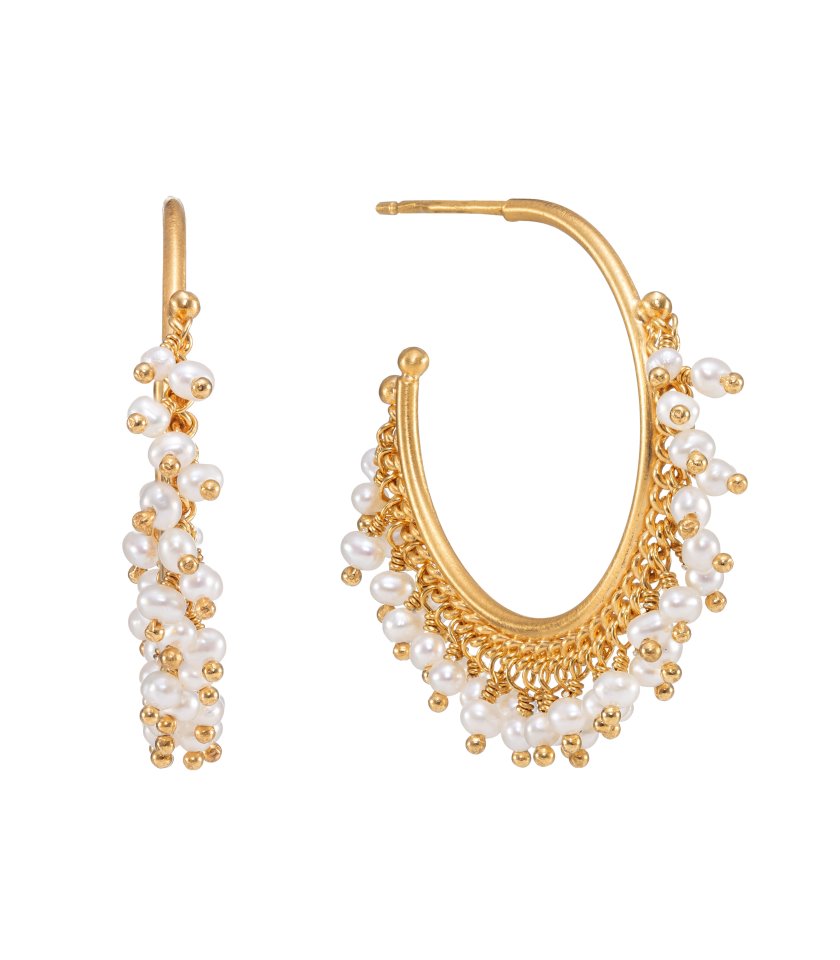 Pearl Hoop Earrings in Gold Vermeil