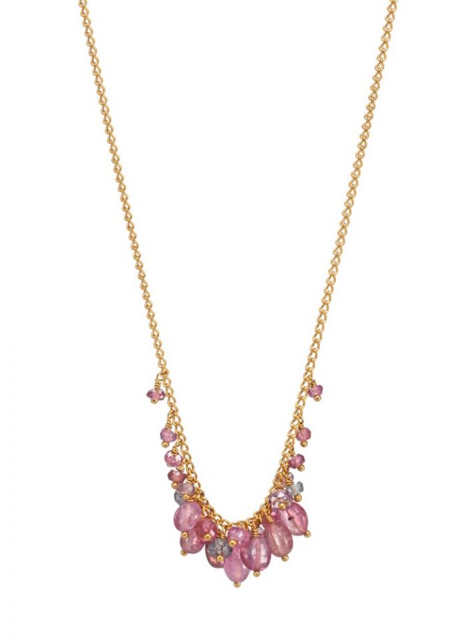 Blossom Gemstone Cluster Necklace in Pink Spinel and Gold Vermeil