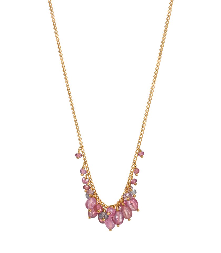 Spinel necklace in pink and lilac on gold plated silver chain
