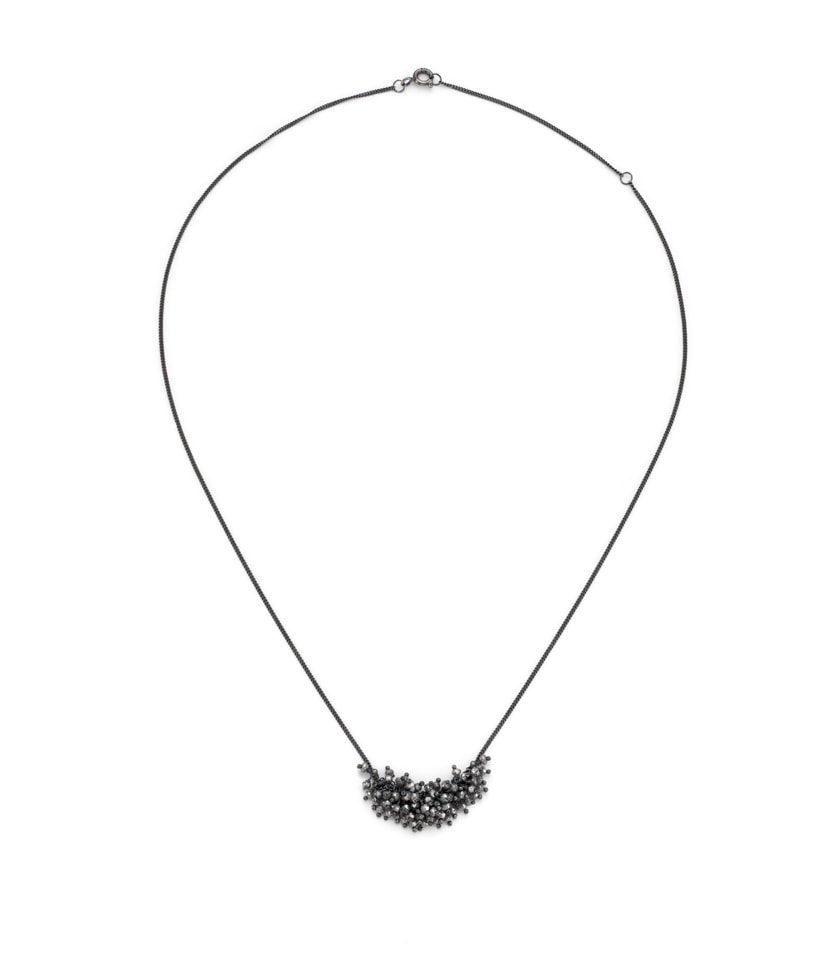 Grey diamond necklace on oxidised silver chain
