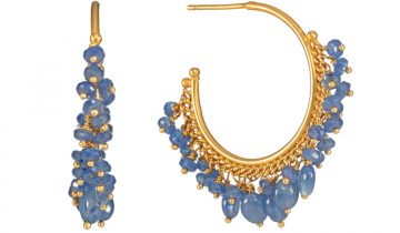 Hoop Earrings with Sapphire Beads in Gold Vermeil
