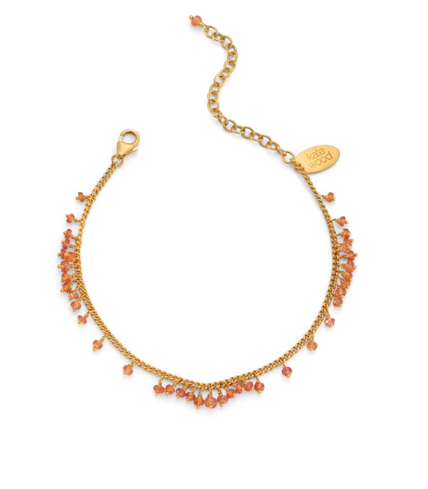 Orange sapphire and gold plated silver chain bracelet