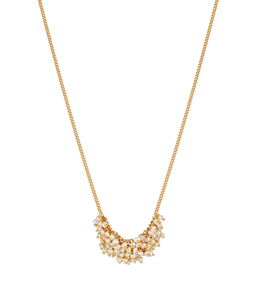 A beaded seed pearl necklace on a fine gold plated silver chain