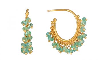 Hoop Earrings in Emerald and Gold Plated Silver