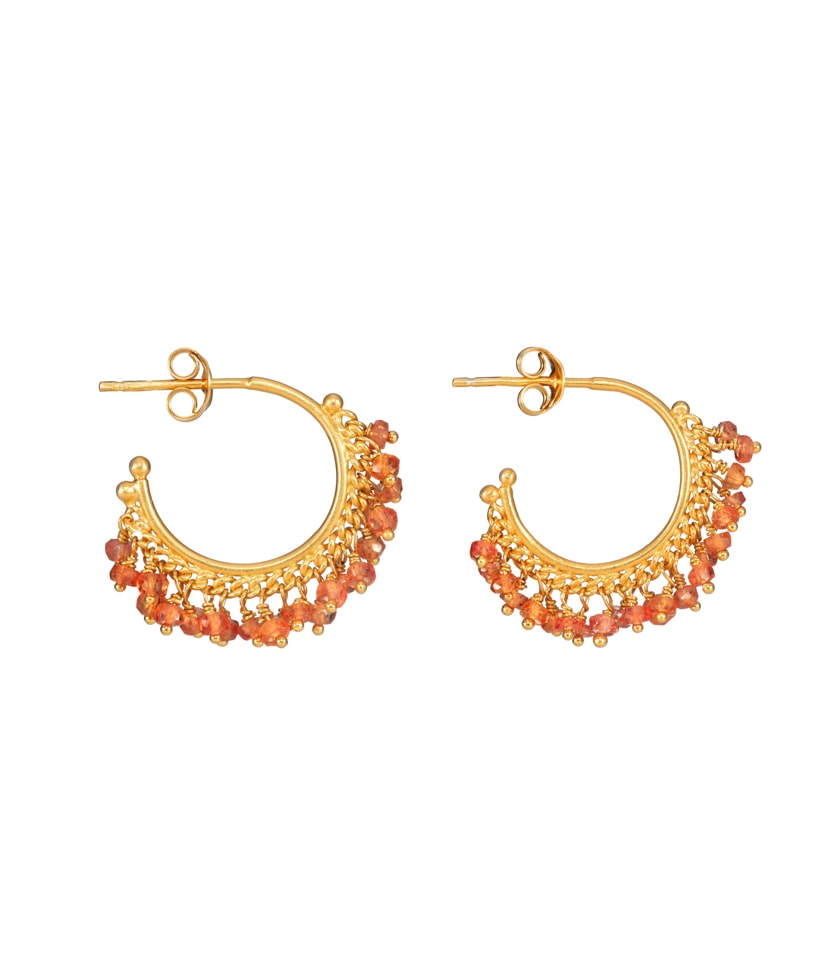 Orange sapphire hoop earrings in gold vermeil