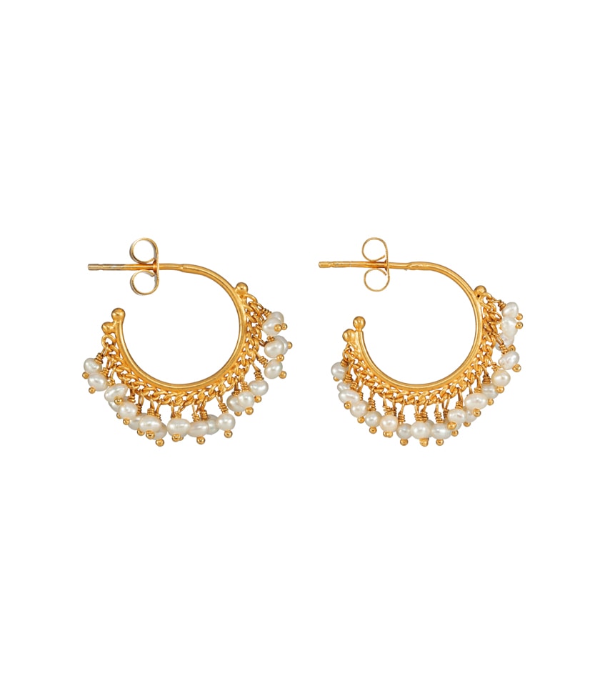 Gold vermeil hoop earrings with pearl drops
