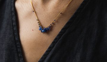 Necklace with Oval Beads in Sapphire and Gold Vermeil