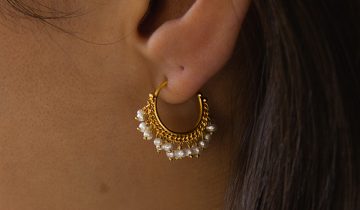 Beaded Hoop Earrings in Pearl and Gold Vermeil