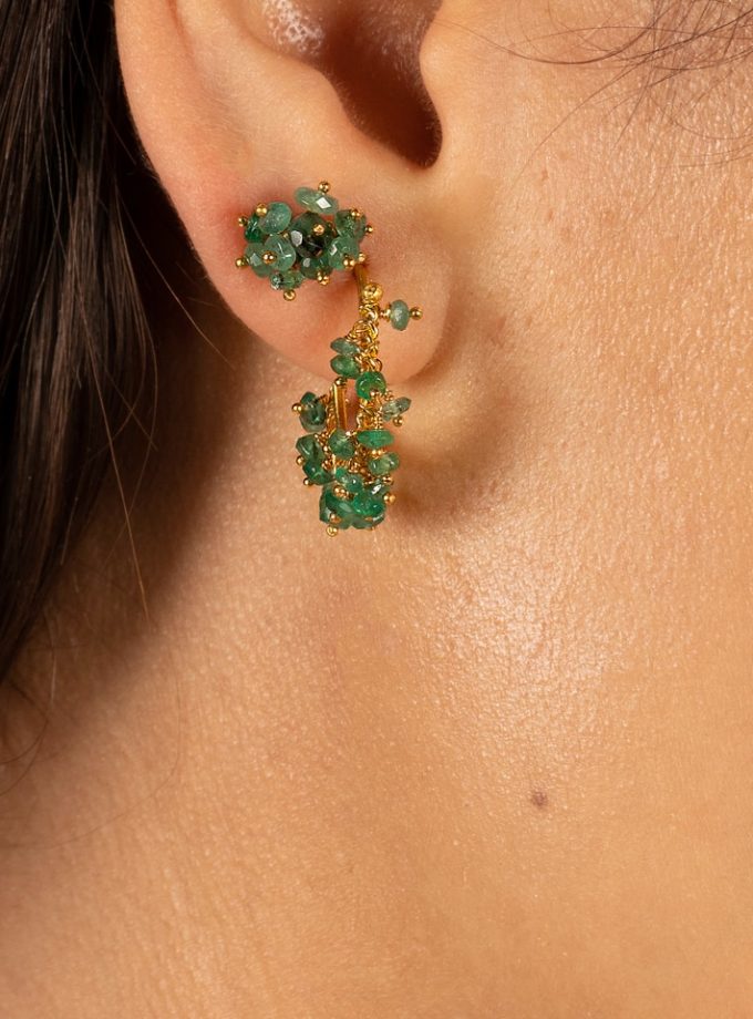 Pompom Emerald Beaded Stud Earrings