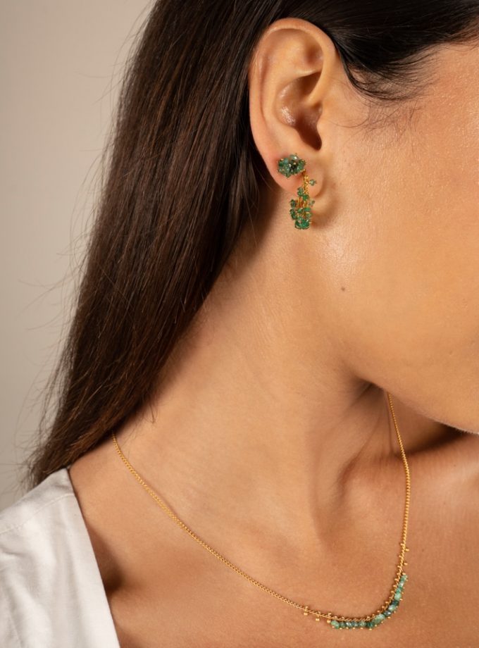 Pompom Emerald Beaded Stud Earrings