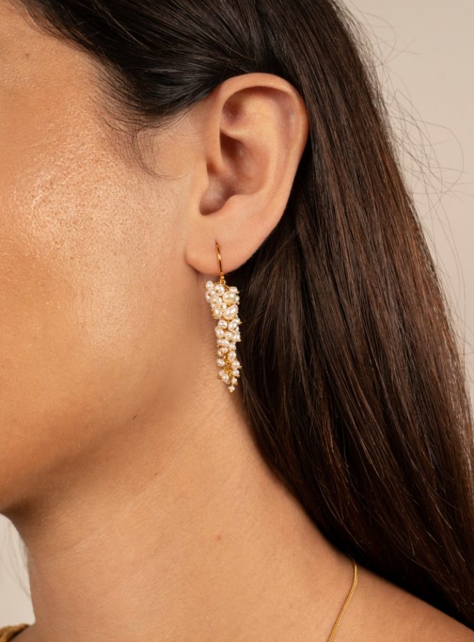 Wisteria Pearl Cluster Earrings in Gold Vermeil