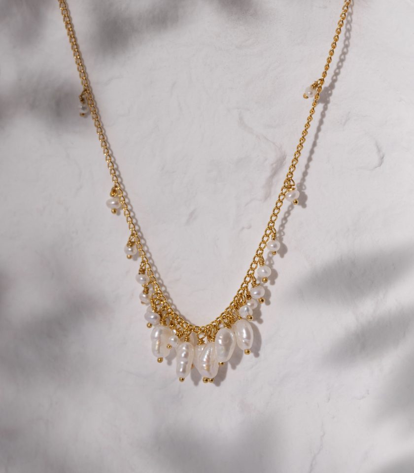 Baroque pearl necklace in gold vermeil