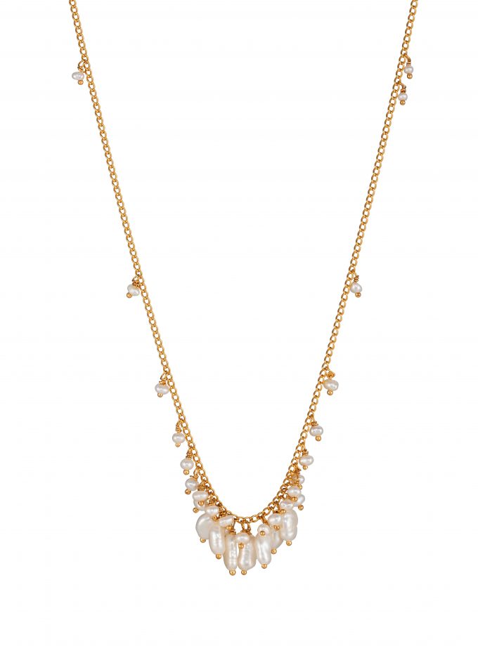 Baroque pearl and gold vermeil cluster necklace