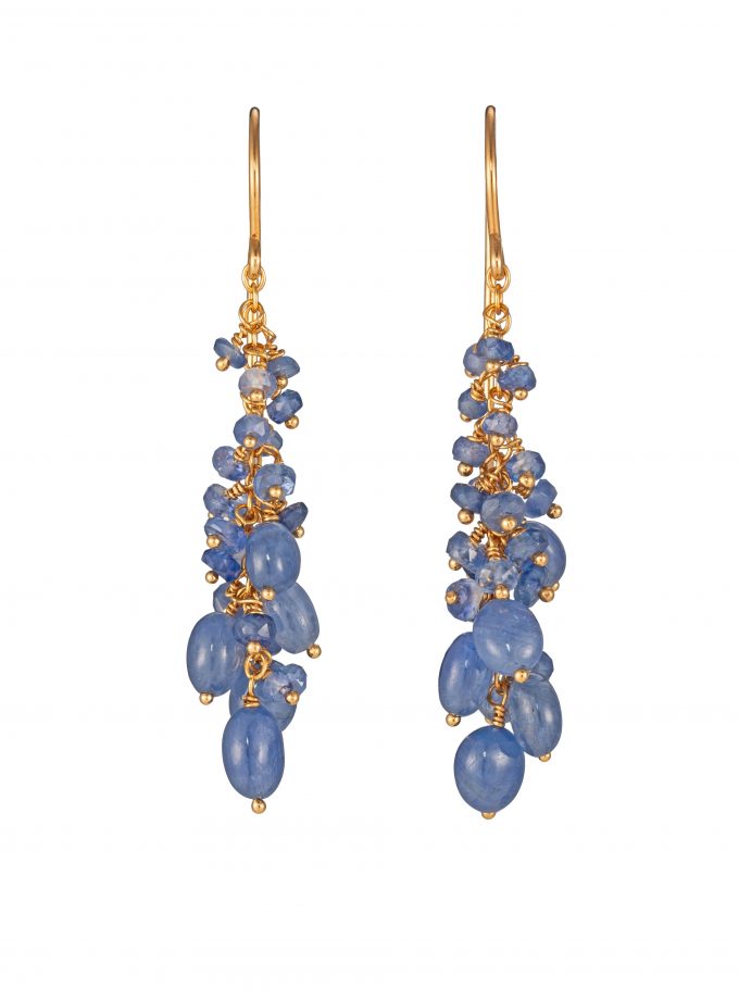 Blue sapphire beaded drop earrings in gold vermeil