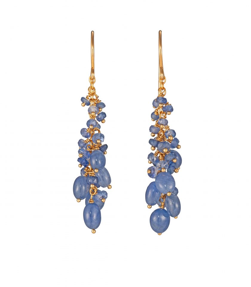 Blue sapphire beaded drop earrings in gold vermeil