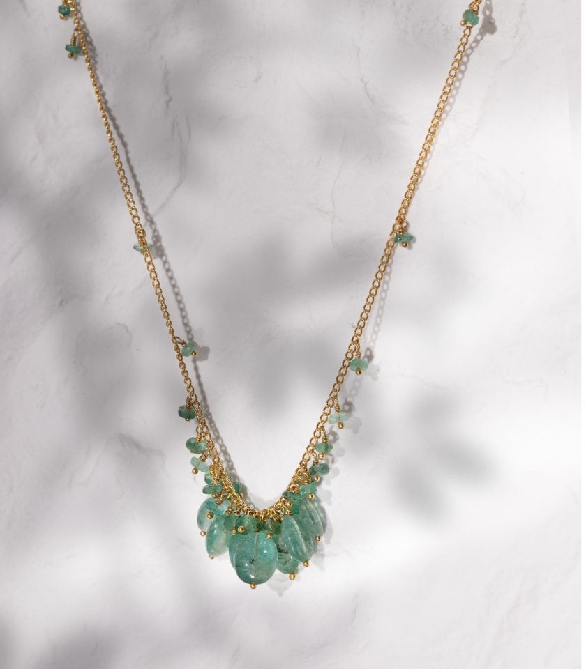 Emerald bead cluster necklace