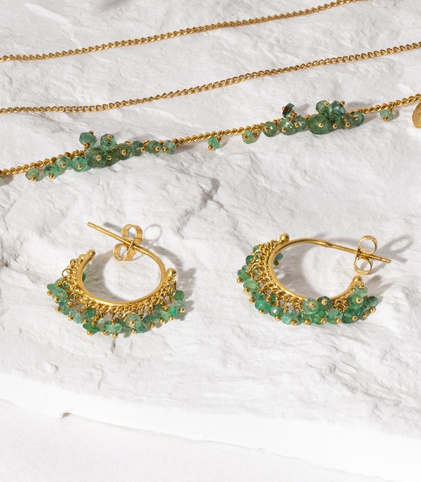 Emerald hoop earrings with emerald bracelet