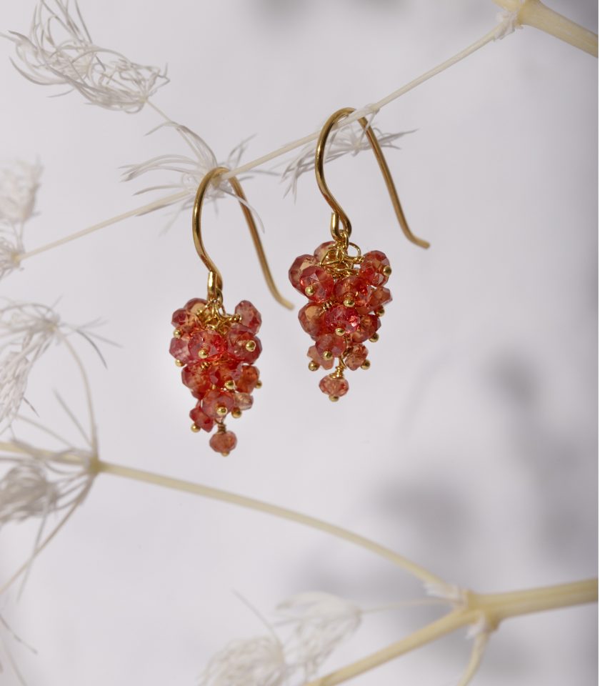 Orange sapphire grape cluster earrings