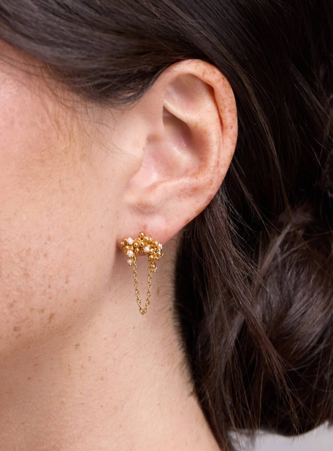 Droplet Loop Stud Earrings with Pearls