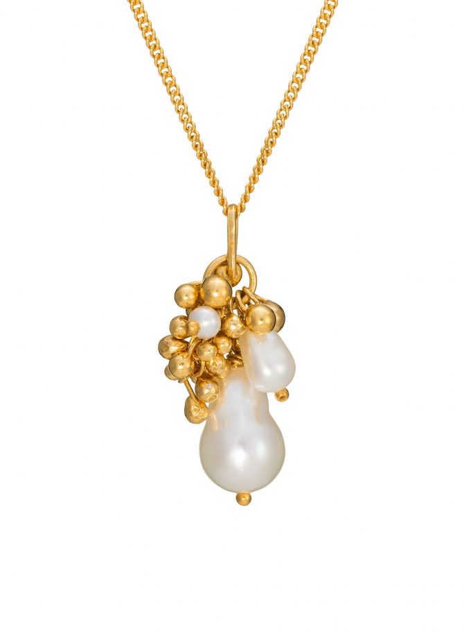 Pearl pendant necklace with gold vermeil drops