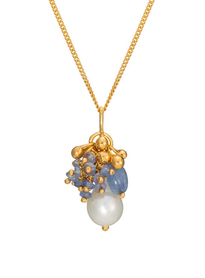 Pearl and sapphire handmade pendant necklace