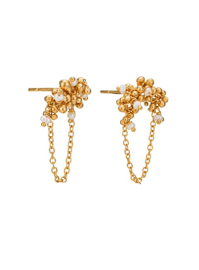 Droplet Loop Stud Earrings with Pearls