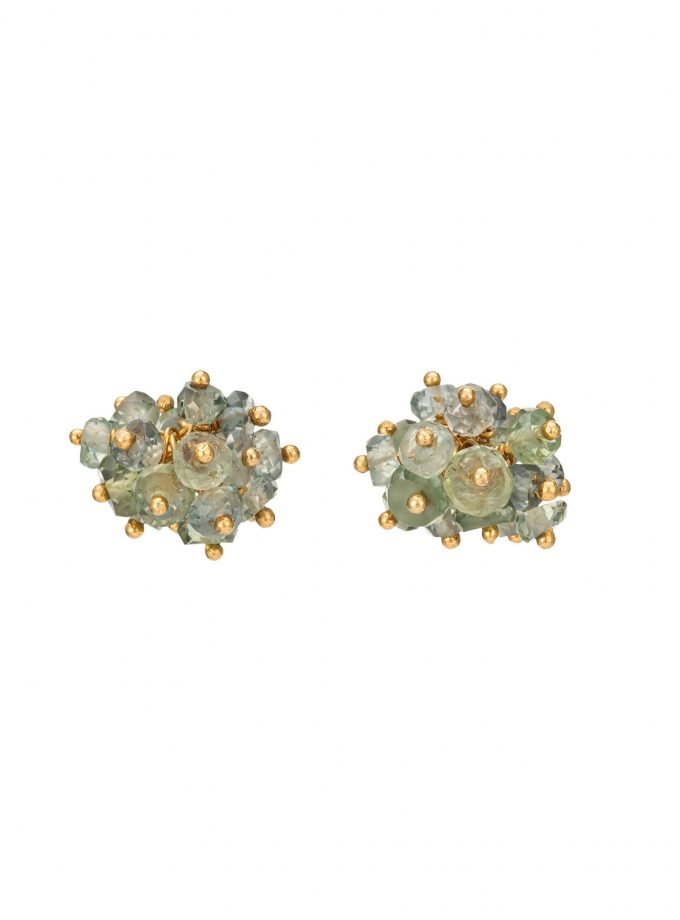 Green amethyst beaded stud earrings