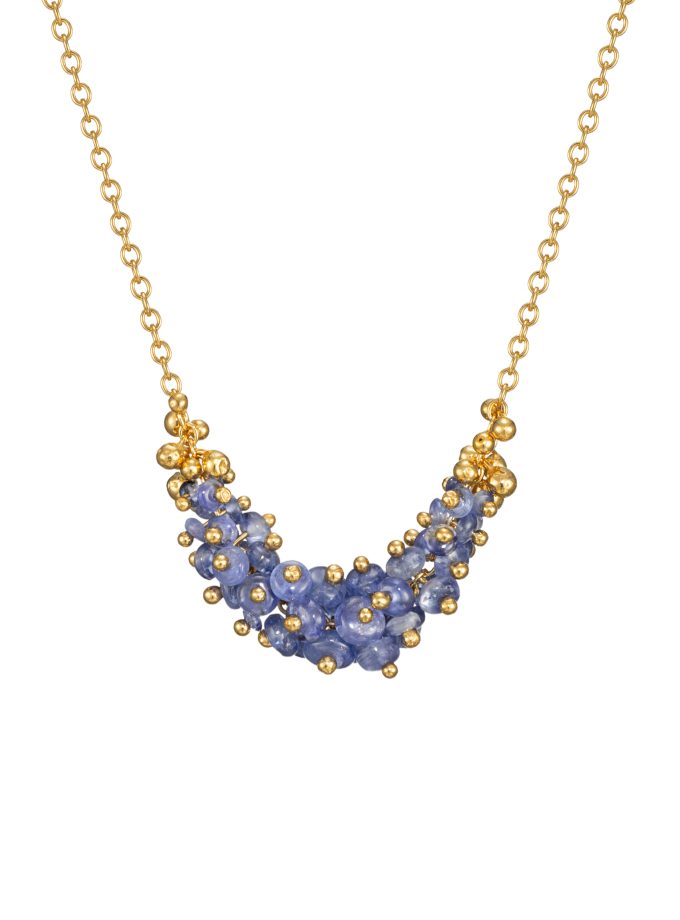 Blue sapphire beaded necklace in gold-plated silver