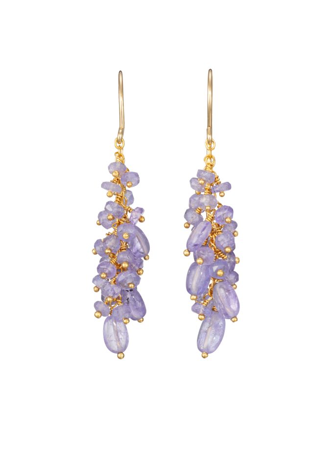 Tanzanite cluster drop earrings with oval beads
